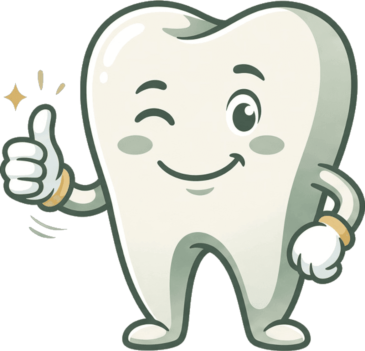 Friendly cartoon tooth mascot giving a thumbs up, the Kids Dental character