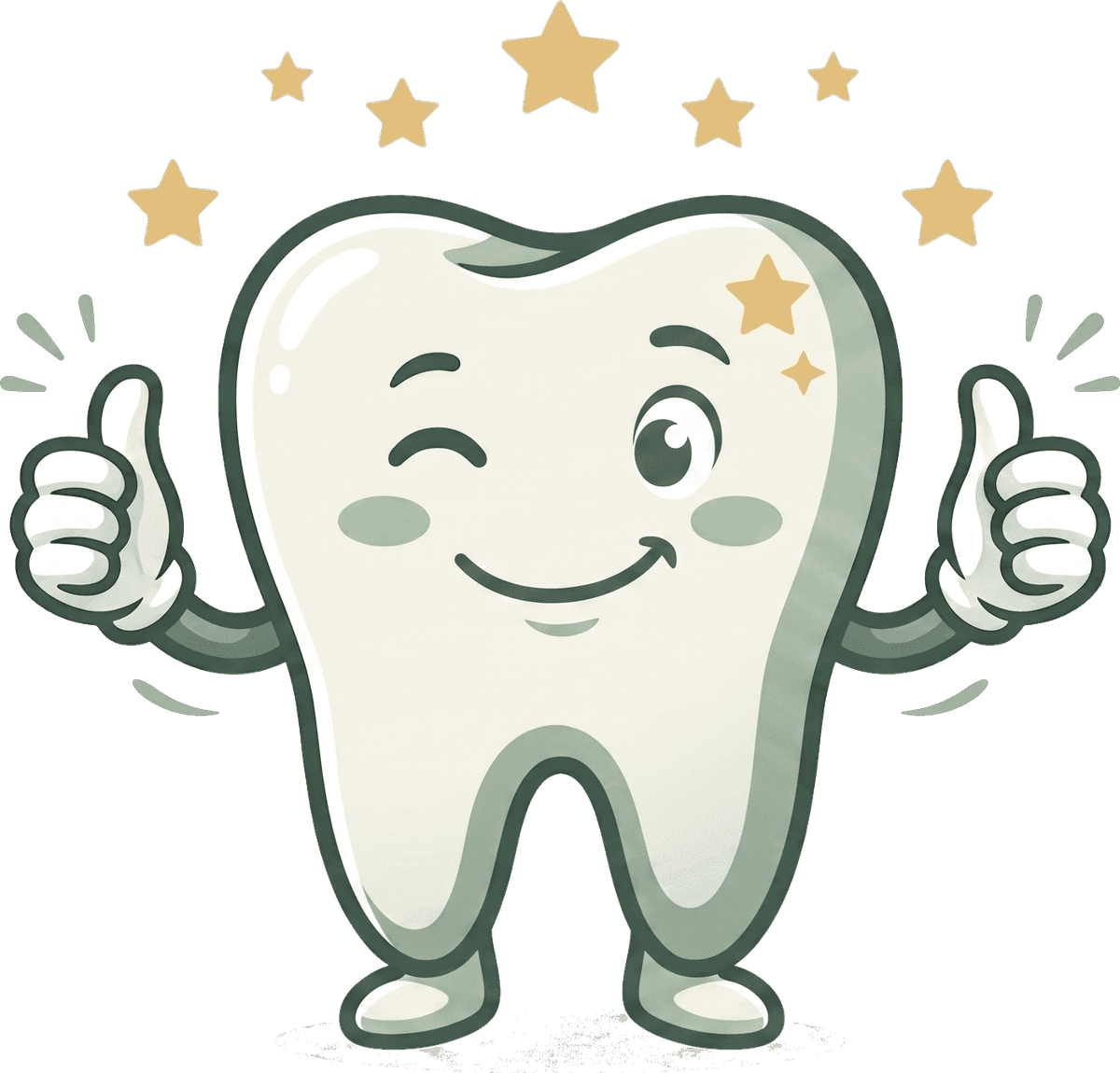 Cartoon tooth mascot celebrating the 4.7-star Google rating